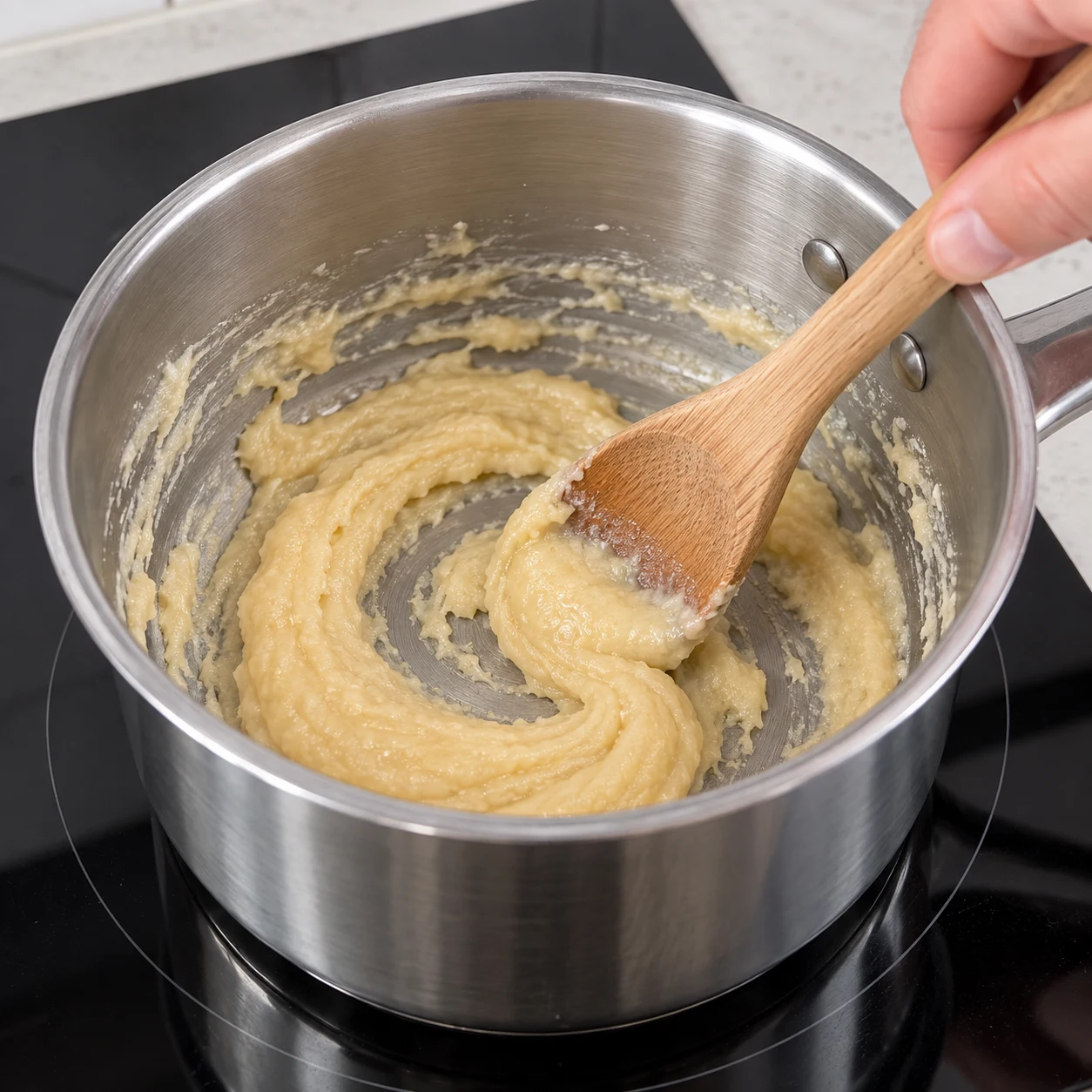 Remuer roux homogène en casserole.