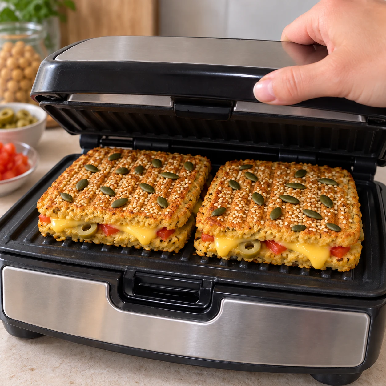 Faire griller les sandwiches dans un appareil à croque jusqu’à ce que le pain soit toasté et la garniture chaude.