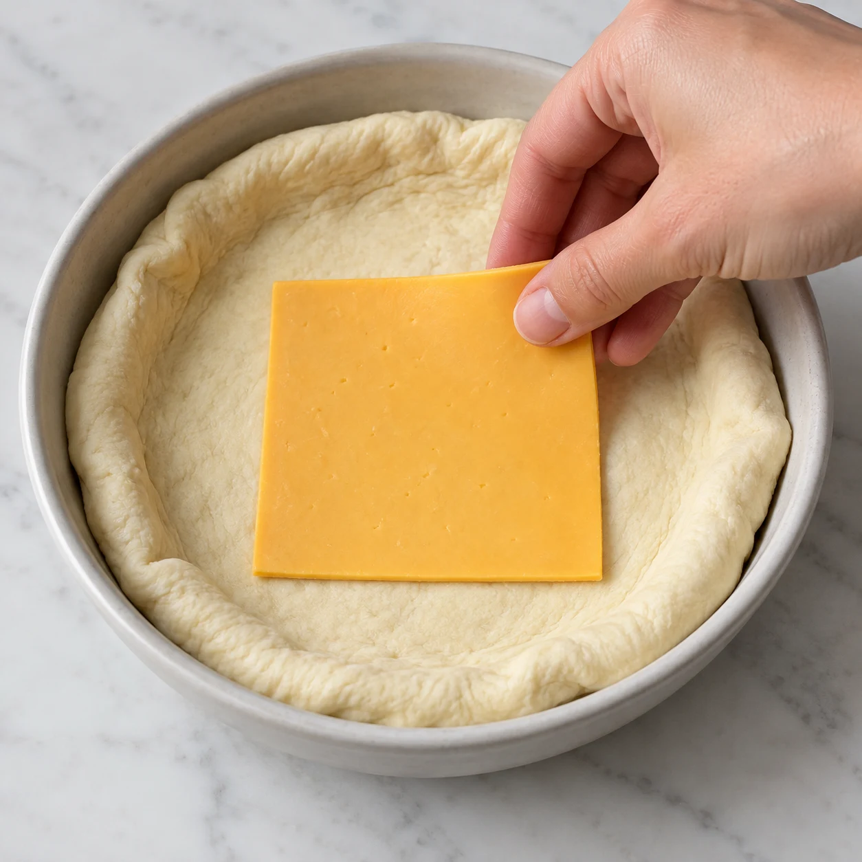 Dépose une tranche de fromage végétal au centre de la pâte.