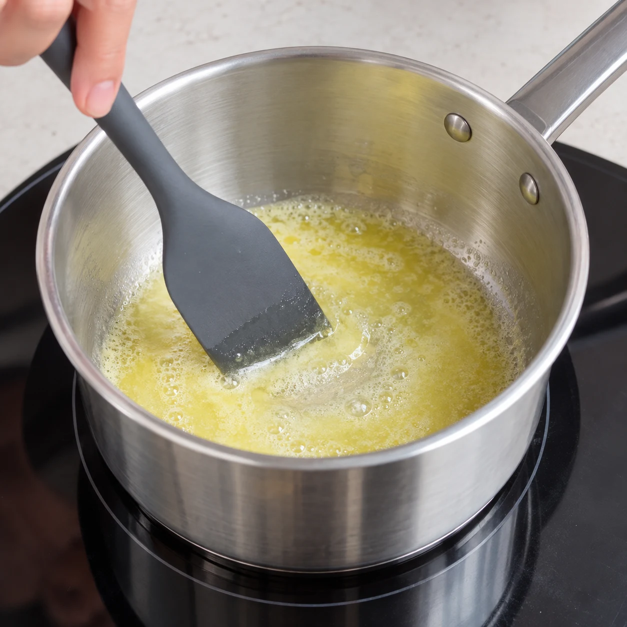 Margarine fondant en casserole neutre.