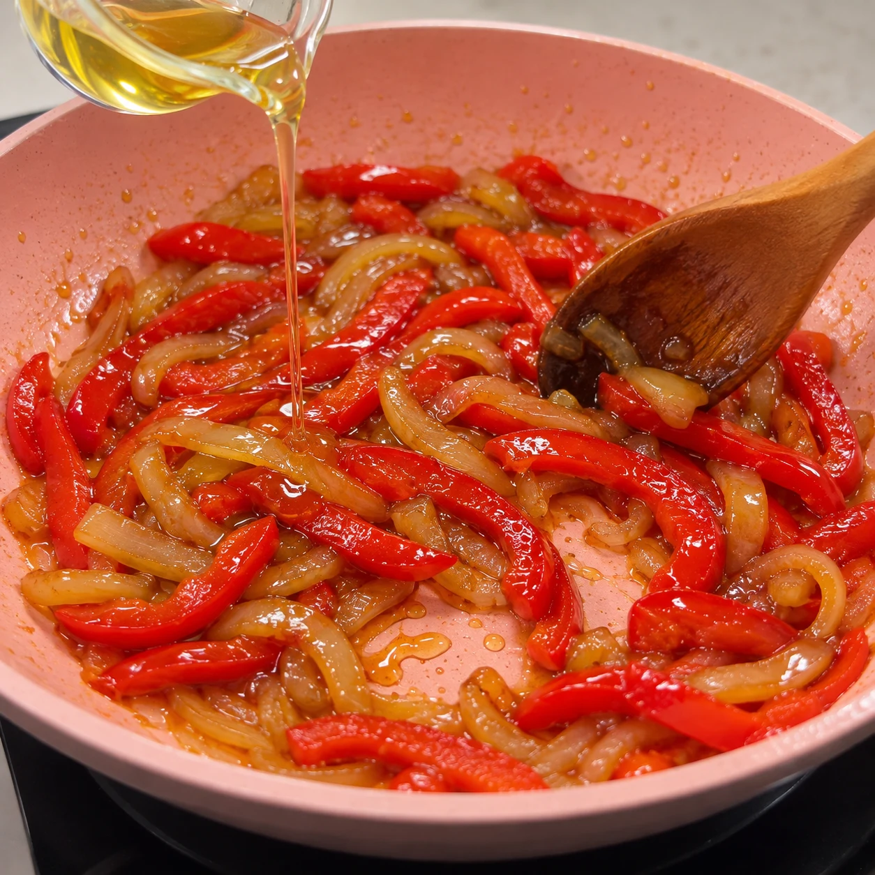 Les légumes souples sont brillants et enrobés de sirop d’agave.