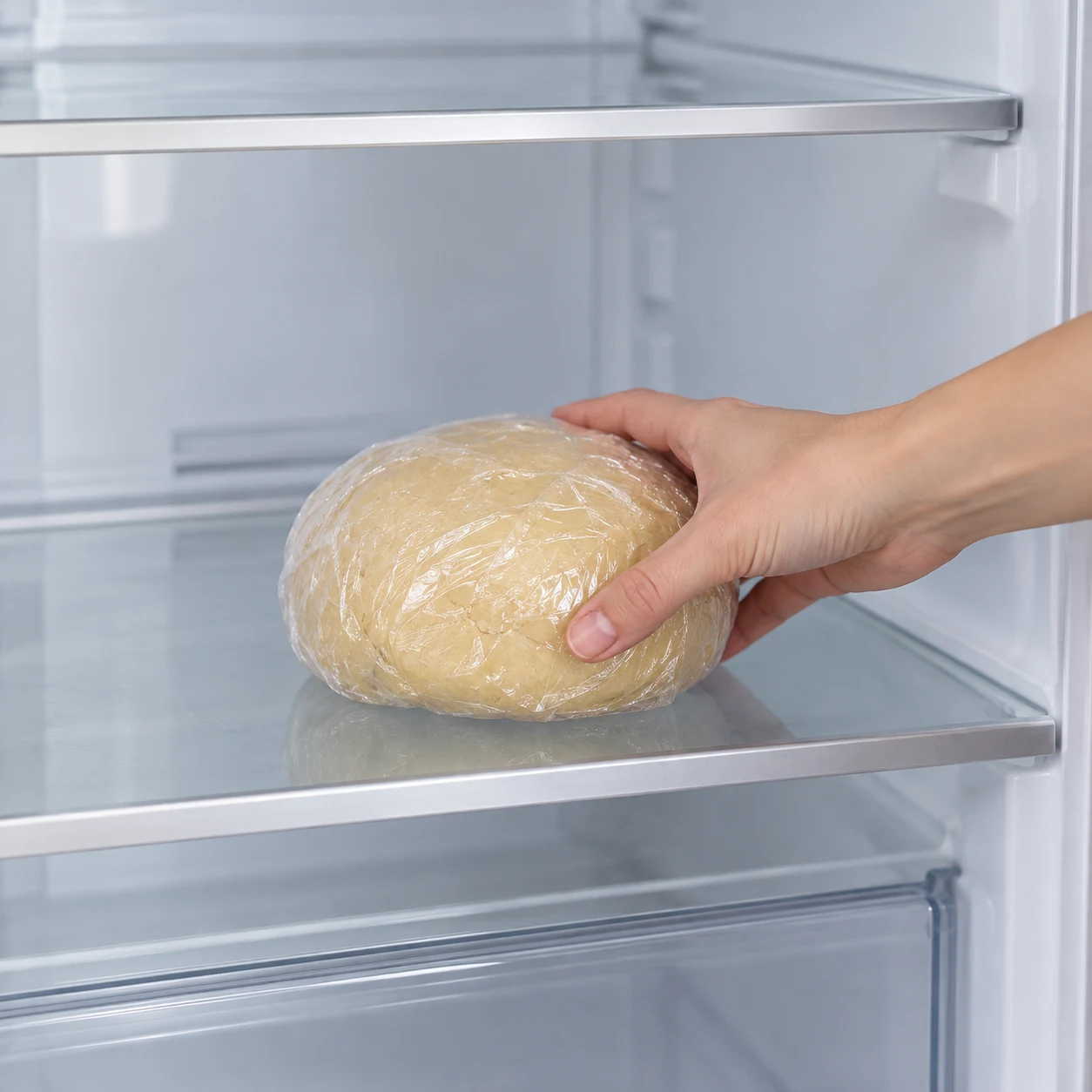 Une seule scène montrant réfrigérer la pâte, uniquement les ingrédients de cette phase. La pâte a reposé 30 minutes au froid.