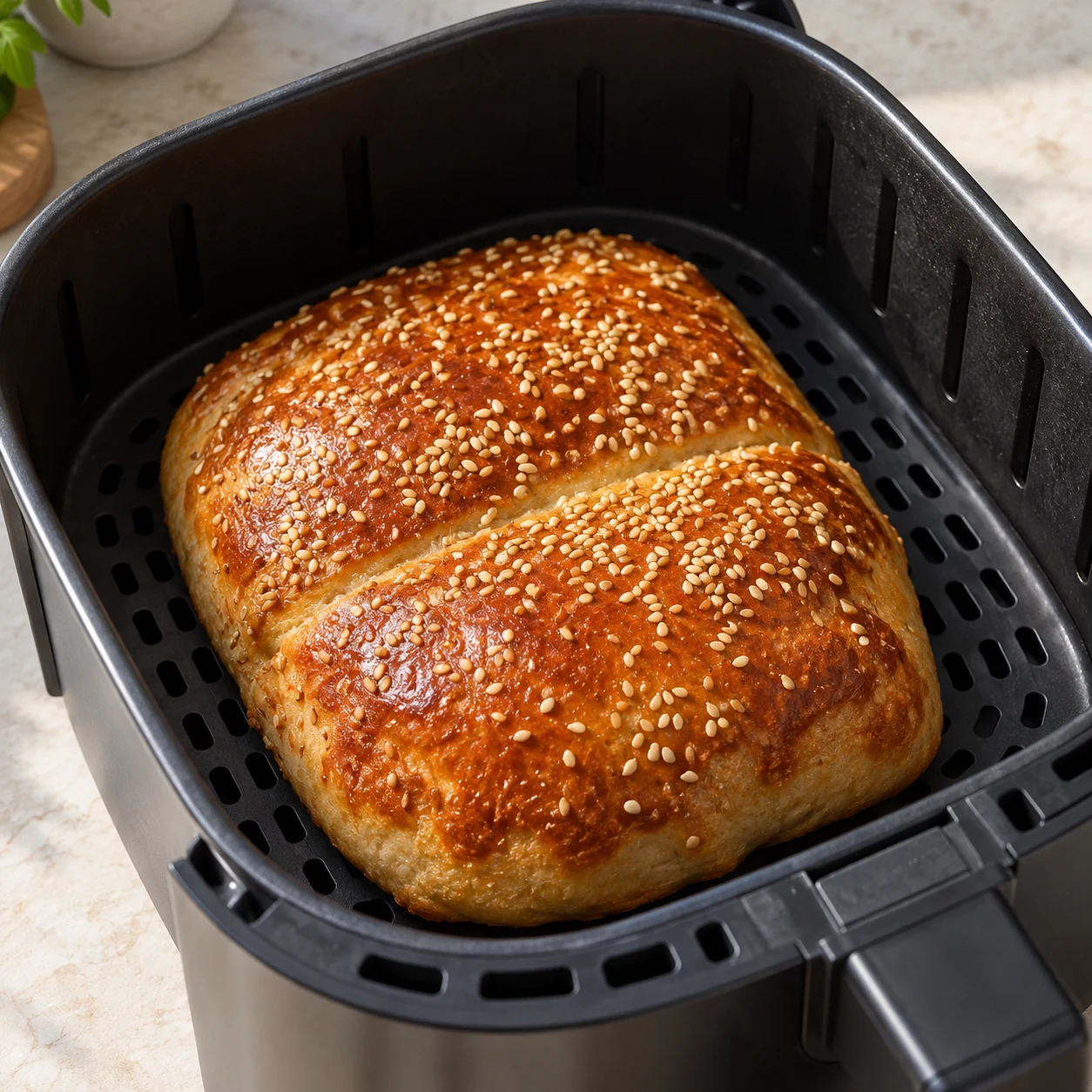 Fais cuire le pocket à l’air fryer environ 10 minutes à 180–190 °C, en surveillant la cuisson. La source propose aussi le four : environ 12 minutes à 180–190 °C.