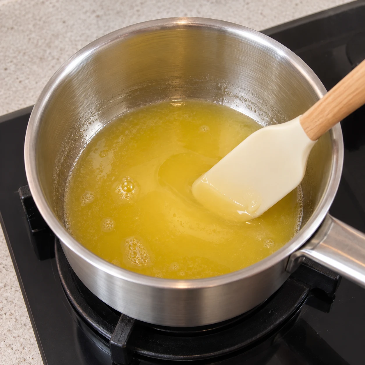 Dans une casserole, faites fondre les 40 g de margarine végétale adaptée à la cuisson.